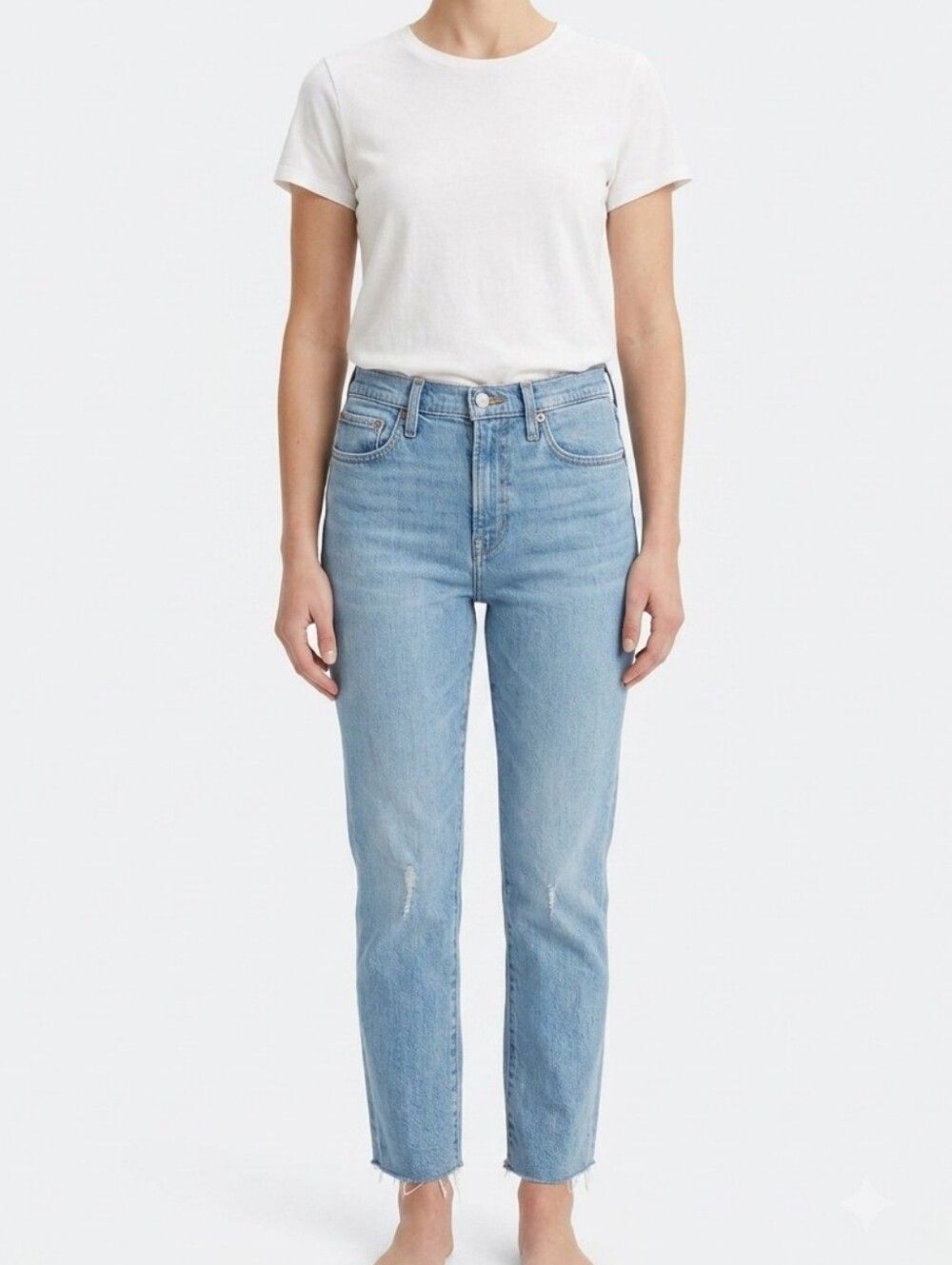 Madewell High Rise Slim Crop Boyfriend Jeans Size 23 Raw Hem Distressed Blue